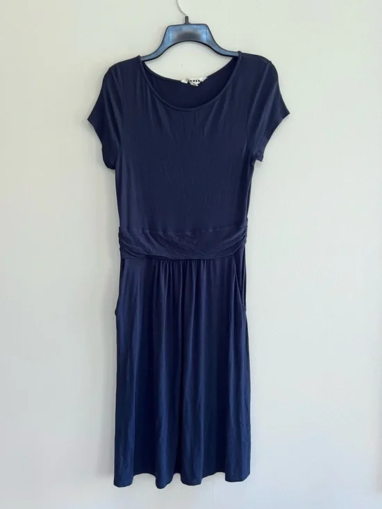 Boden Amelie Jersey Cap Sleeve Jersey Swingy Pockets Dress in Navy Blue, size 6R - Picture 2 of 11